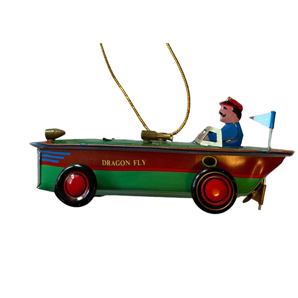 Dragon Fly Speedboat Tin Metal Christmas Ornament Nautical Boat